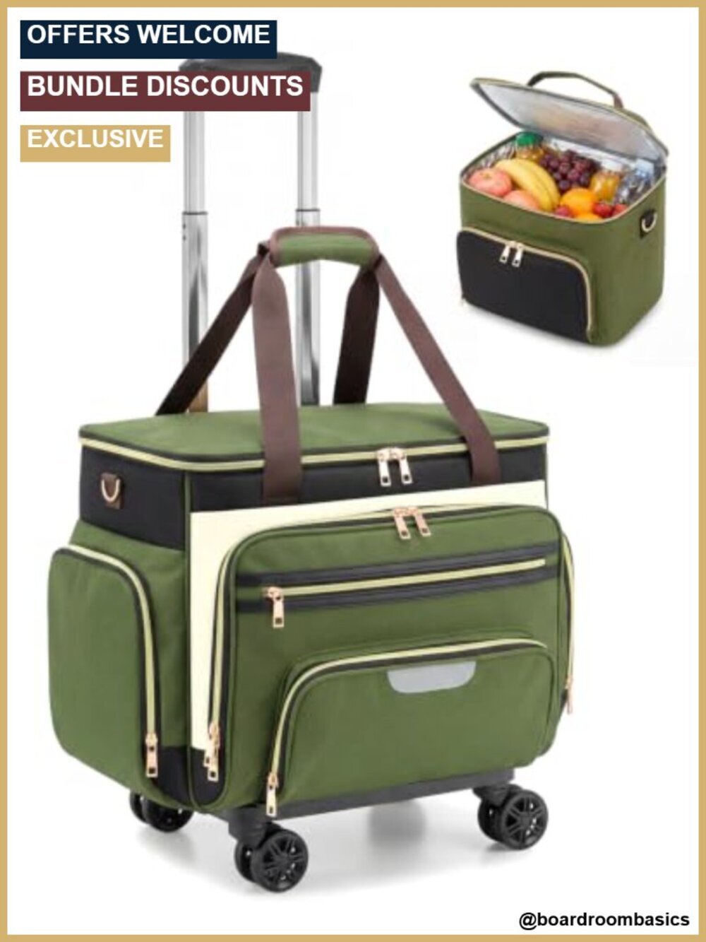 Rolling Teacher Tote Bag with Lunch Box, Accordion Organizer, 5-Wheel Laptop